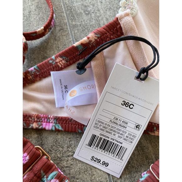 Shade & Shore Womens Red Floral Strap Flowers Swim Bikini Top Size 36C New - Picture 10 of 12